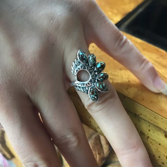 Natural Turquoise Sterling Silver Ring Size 6 - Picture 2 of 8